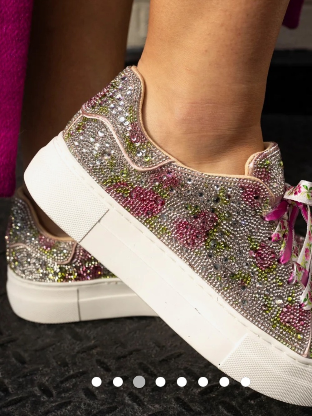 Betsey Johnson Pink Crystal-Embellished Floral Sneakers